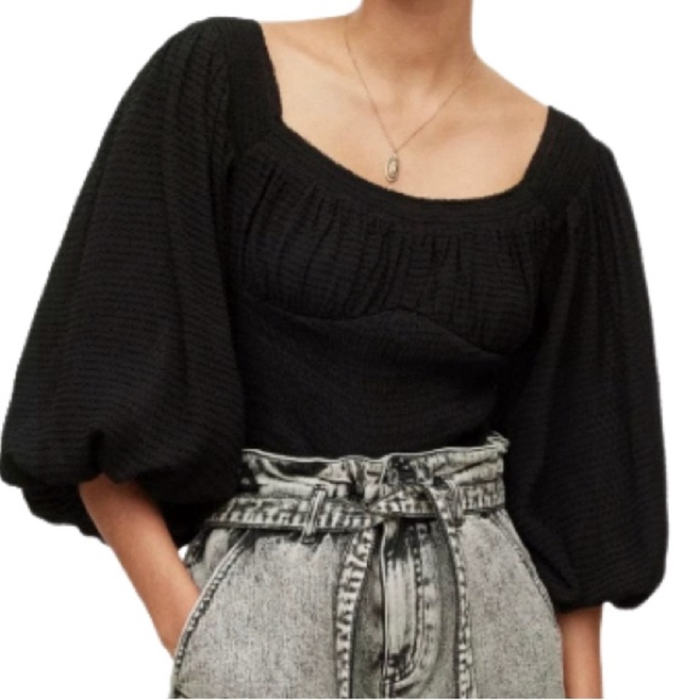 NWT AllSaints Tia Black Puff Sleeve Top - Sz 10